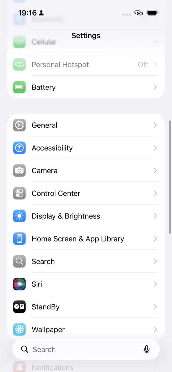 The iOS Settings app with the Accessibility row visible under General